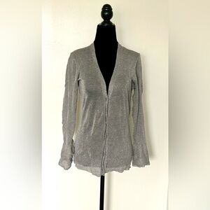 J CREW Crinkled Pewter Mettalic V-Neck Buttoned Cardigan - Small